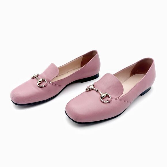 Gucci Shoes - GUCCI Pink Kira Horsebit Square Toe Ballet Flat 37.5 US 7.5 Leather Loafers